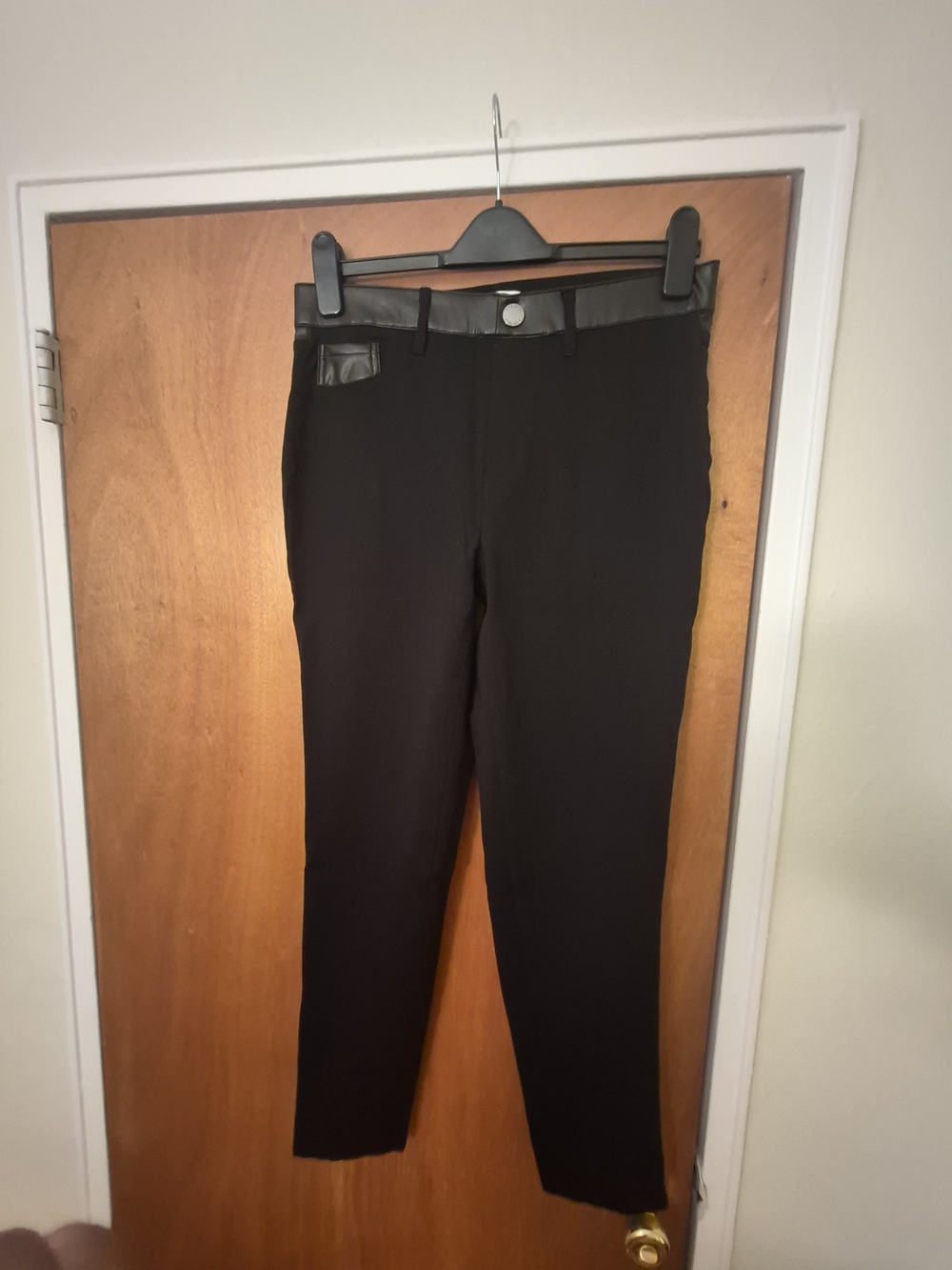 Nine West Black Skinny Ponte Pants with Faux Leather Waist Trim